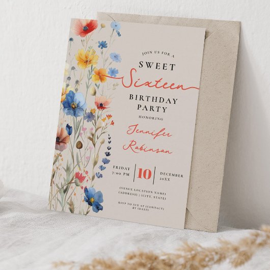 Sweet 16 Verjaardagsfeest Wildflower Weide Kaart