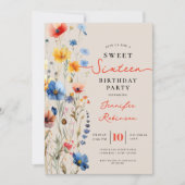 Sweet 16 Verjaardagsfeest Wildflower Weide Kaart (Voorkant)
