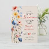 Sweet 16 Verjaardagsfeest Wildflower Weide Kaart (Staand voorkant)