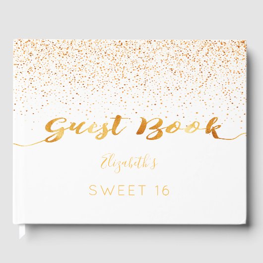 Sweet 16 verjaardagsfeest witte gouden confetti gastenboek (Voorkant)