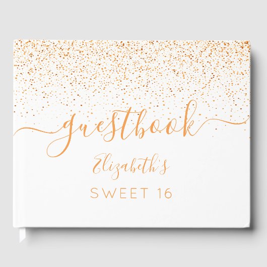 Sweet 16 verjaardagsfeest witte gouden confetti gastenboek (Voorkant)