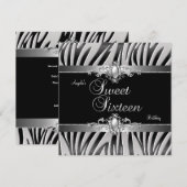 Sweet 16 Verjaardagsfeest Zilver Zwart Zebra Siera Kaart (Voorkant / Achterkant)