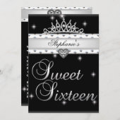 Sweet 16 Verjaardagsfeest Zwart Wit Tiara Custom I Kaart (Voorkant / Achterkant)