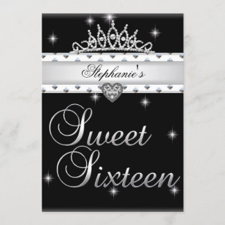 Sweet 16 Verjaardagsfeest Zwart Wit Tiara Custom I Kaart
