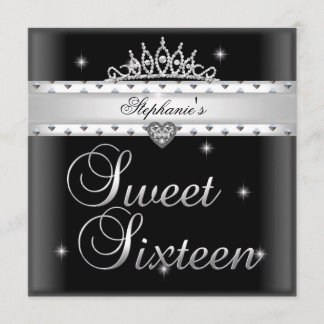 Sweet 16 Verjaardagsfeest Zwart Witte Tiara Kaart