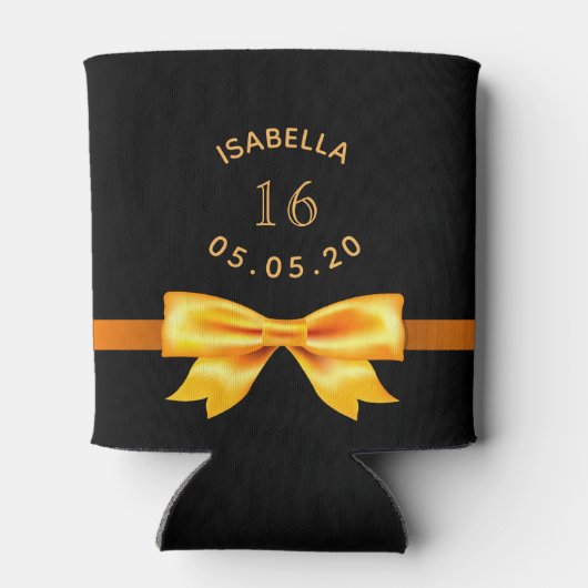 Sweet 16 verjaardagsfeest zwarte goudboegnaam blikjeskoeler (Achterkant)