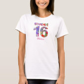 Sweet 16 verjaardagsfeestje bloemenontwerp t-shirt (Voorkant)