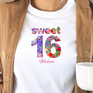 Sweet 16 verjaardagsfeestje bloemenontwerp t-shirt