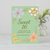 Sweet 16 verjaardagsfeestje Bloemuitnodiging Folie Uitnodiging (Staand Voorkant)