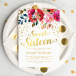 Sweet 16 verjaardagsfeestje | Floral Gold Glitter Kaart<br><div class="desc">Sweet zestien verjaardagsfeestuitnodigingen met een klassieke witte achtergrond,  waterverf bloemendisplay,  faux gouden glitter,  een stijlvolle faux gouden folie typografische titel en een moderne 16e verjaardagsviering sjabloon.</div>