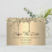 Sweet 16 Verjaardagsfeestje Gouden Sparkle Glitter Save The Date (Staand voorkant)