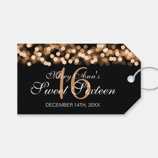 Sweet 16 Verjaardagsfeestje Hollywood Glam Gold Cadeaulabel (Voorkant (Horizontaal))
