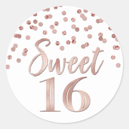 Sweet 16 Verjaardagsfeestje Roos Gouden Confetti Ronde Sticker (Voorkant)