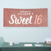 Sweet 16 Verjaardagsfeestje Roos Gouden Glitter Mo Spandoek (Beurs)