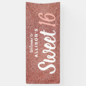 Sweet 16 Verjaardagsfeestje Roos Gouden Glitter Mo Spandoek (Verticaal)