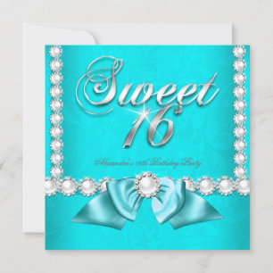 Sweet 16 Verjaardagsfeestje Turkoois Blauw Aqua Pa Kaart