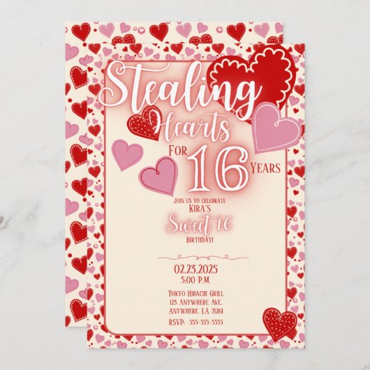  Sweet 16 verjaardagsfeestuitnodiging Kaart (Voorkant / Achterkant)