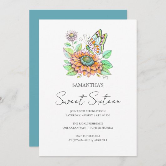 Sweet 16 Verjaardagsfeestvlinder thema Kaart (Voorkant / Achterkant)