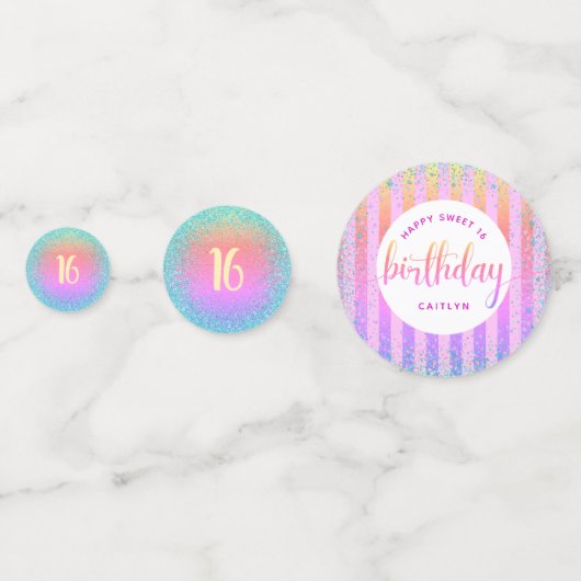 Sweet 16 verjaardagsregenboog ombre glitter script confetti (Achterkanten)