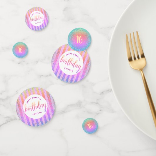 Sweet 16 verjaardagsregenboog ombre glitter script confetti (Groep)