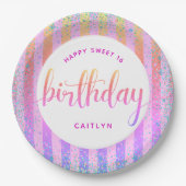 Sweet 16 verjaardagsregenboog ombre glitter script papieren bordje (Voorkant)