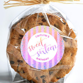 Sweet 16 verjaardagsregenboog ombre glitter script ronde sticker