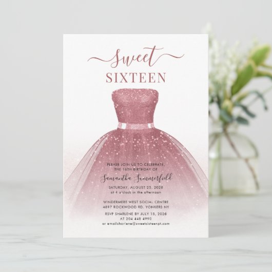 Sweet 16 Verjaardagsscript Roos Goud Verjaardagsfe Kaart (Staand voorkant)