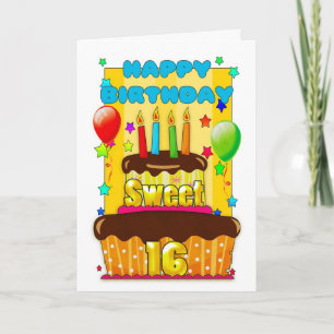 Sweet 16 verjaardagstaart met kaarsen - Happy 16th Kaart