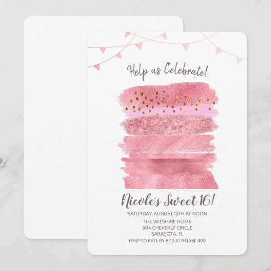Sweet 16 Verjaardagstaart uitnodiging (Voorkant / Achterkant)