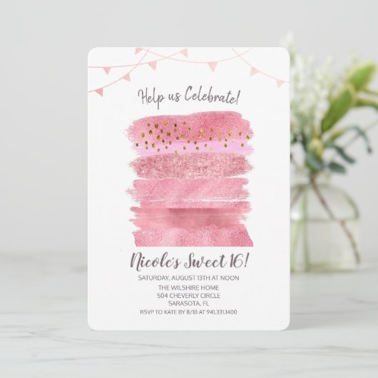 Sweet 16 Verjaardagstaart uitnodiging (Staand voorkant)