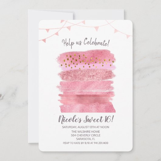 Sweet 16 Verjaardagstaart uitnodiging (Voorkant)