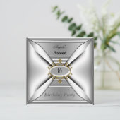 Sweet 16 verjaardagsuitnodiging Chrome White Kaart (Staand voorkant)