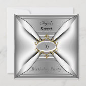 Sweet 16 verjaardagsuitnodiging Chrome White Kaart (Voorkant)