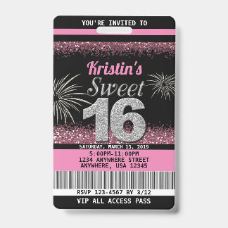 Sweet 16 verjaardagsuitnodigingen in roze rood badge