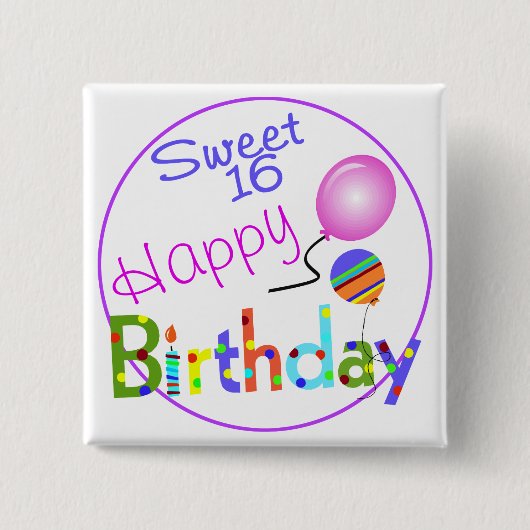 Sweet 16 vierkante button 5,1 cm (Voorkant)