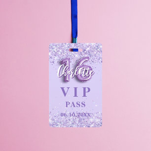 Sweet 16 violet lavendel vip party pass badge