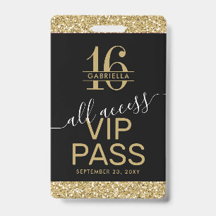 Sweet 16 VIP-toegangspas Zwart en Gouden Uitnodigi Badge