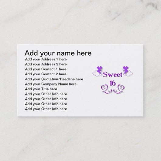 Sweet 16 visitekaartje (Voorkant)