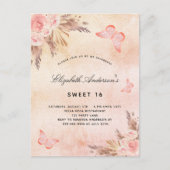 Sweet 16 vlinderpampas uitnodiging briefkaart (Voorkant)