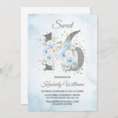 Sweet 16 Waterverf Baby Blue Theme Kaart (Voorkant / Achterkant)