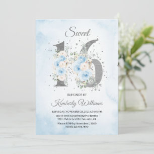 Sweet 16 Waterverf Baby Blue Theme Kaart