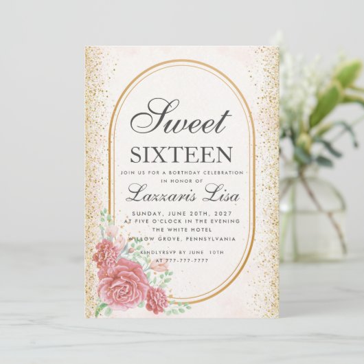 Sweet 16 Waterverf Floral Surprise verjaardagsfees Kaart (Staand voorkant)