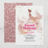 Sweet 16 Waterverf Gold en Pink Glitter Kaart (Voorkant / Achterkant)