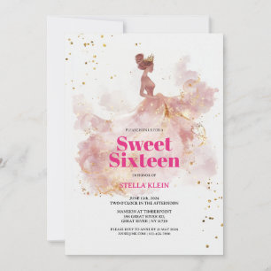 Sweet 16 Waterverf Gold en Pink Glitter Kaart