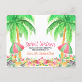 Sweet 16 Waterverf Hawaïaans thema Verjaardag Uitnodiging Briefkaart