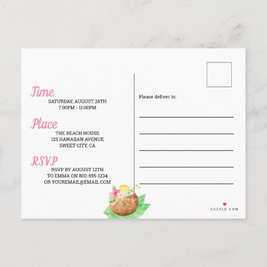Sweet 16 Waterverf Hawaïaans thema Verjaardag Uitnodiging Briefkaart (Achterkant)