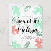 Sweet 16 Waterverf Monstera Coral Mint Leaves Kaart (Voorkant)