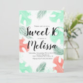 Sweet 16 Waterverf Monstera Coral Mint Leaves Kaart (Staand voorkant)