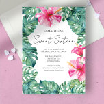Sweet 16 Waterverf Roze Bloemen Tropisch Kaart<br><div class="desc">Vier in stijl met deze elegante Sweet 16-uitnodiging, perfect voor een modern en tropisch luau-zwembadfeest. Met de woorden "Sweet Sixteen" in een chique handgeschreven script, combineert dit ontwerp sophisticatie met een leuke, tropische sfeer - ideaal voor diegenen die een strandluau tiki-feest of een buitenfeest thuis plannen. Versierd met roze bloemen...</div>