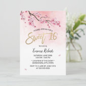Sweet 16 Waterverf Roze Floral Cherry Blossom Kaart (Staand voorkant)